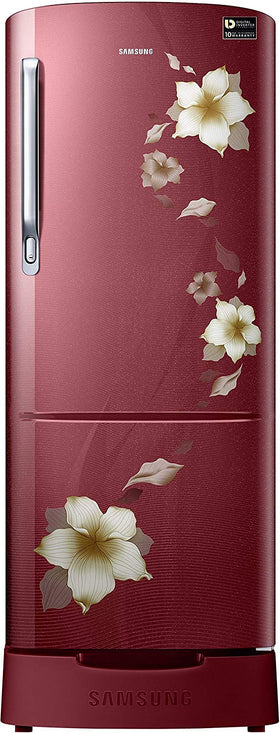 Samsung 215 L 3 Star Direct Cool Single Door Refrigerator(RR22N383ZR2/HL, Star Flower Red, Base Stand with Drawer, Inverter Compressor)